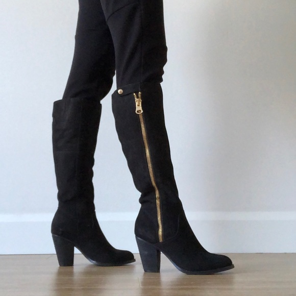 Black Knee High Boots with Gold Details from Aldo - Picture 2 of 10
